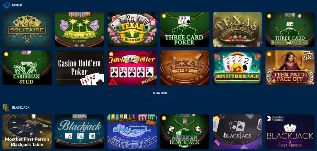 Card Games on Mostbet