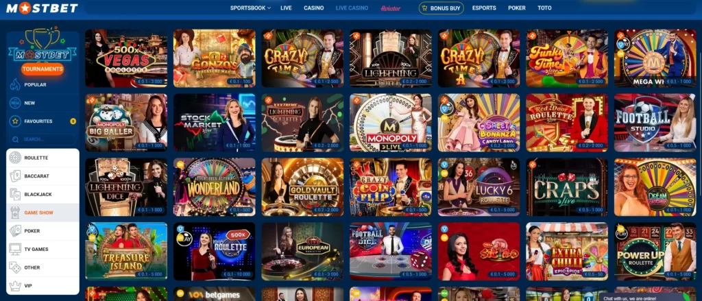 Game Shows at Mostbet