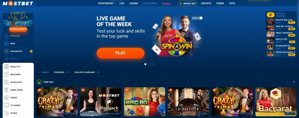 Live Casino at Mostbet
