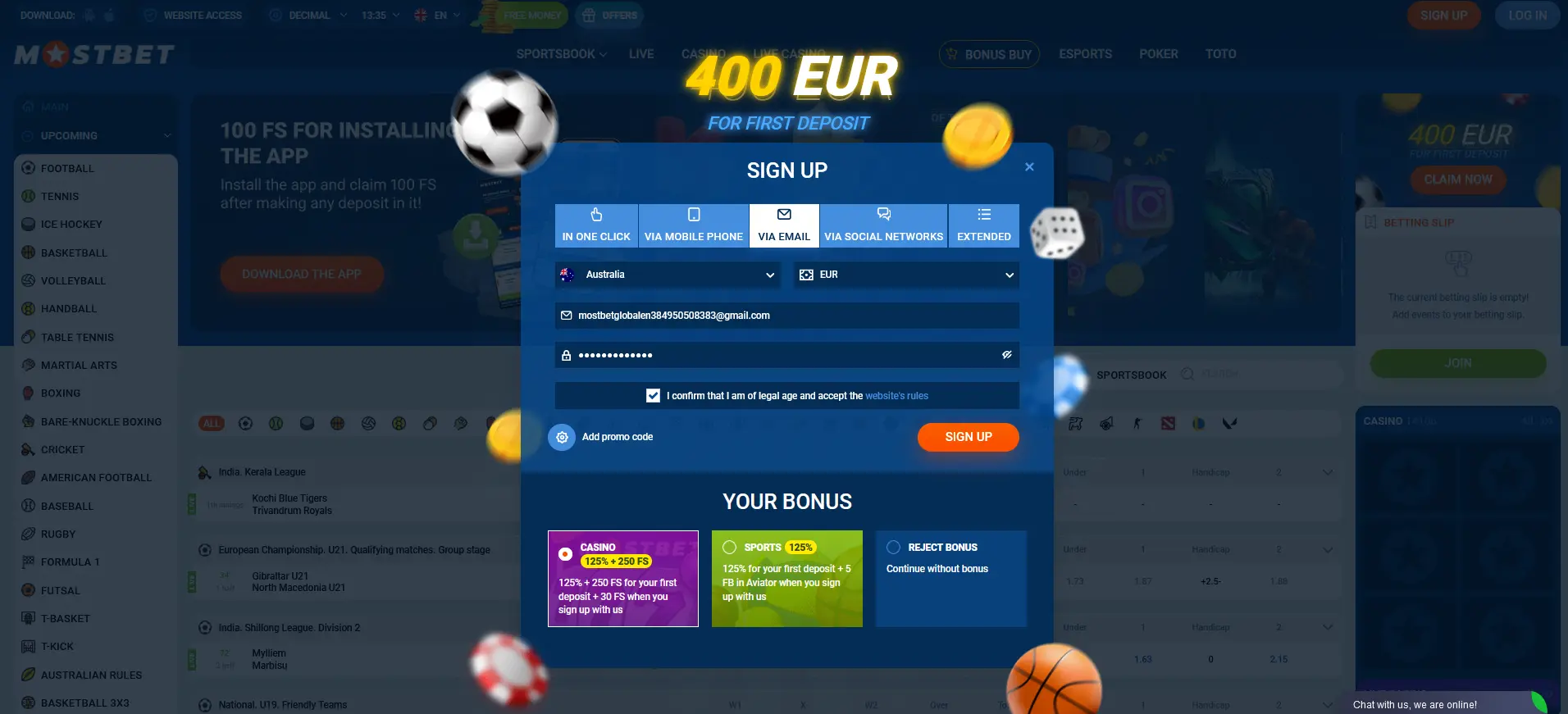Registration Mostbet