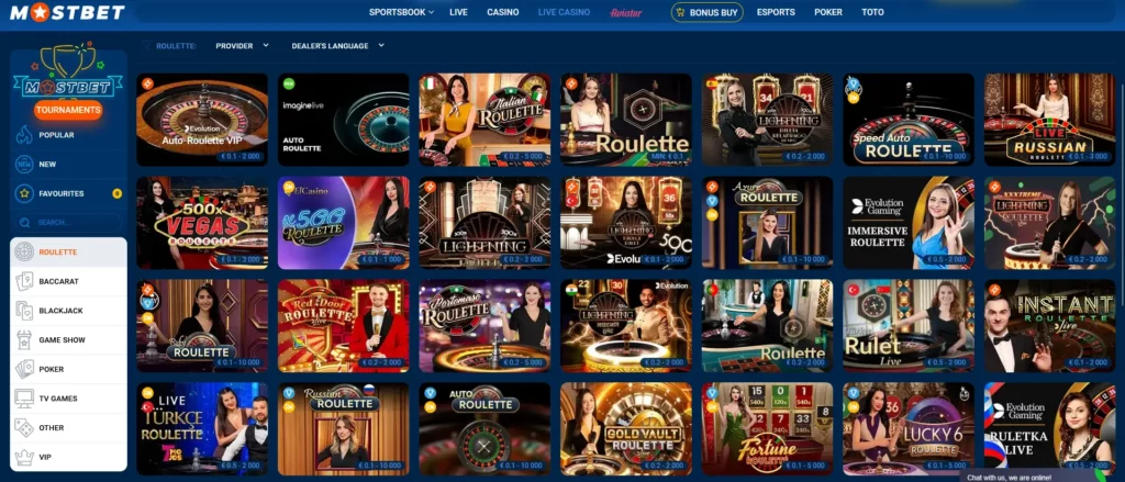 Roulette at Mostbet